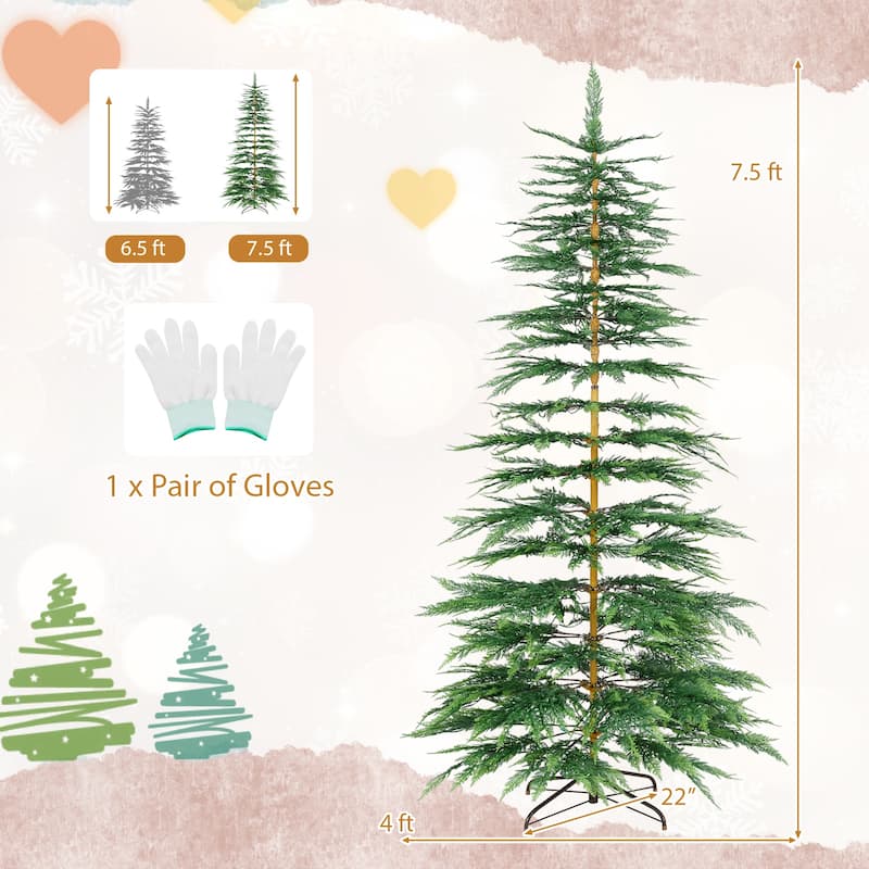 Costway 6.5 FT/7.5FT Pre-Lit Christmas Tree Hinged with 470/612 PE