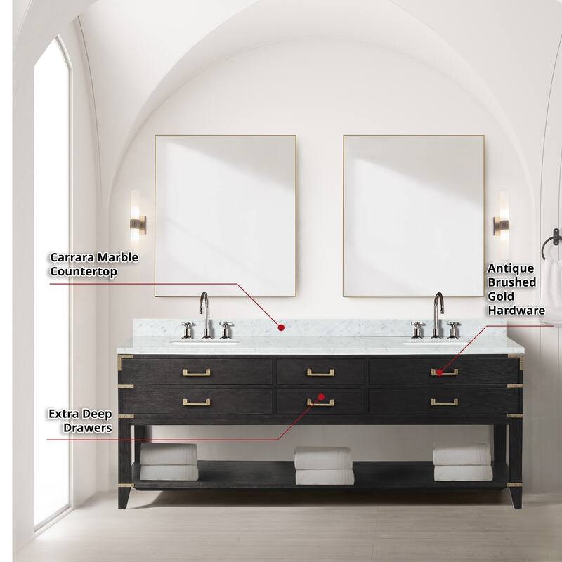 Lexora Norwalk Bath Vanity, Carrara Marble Top, Faucet Set, and Mirror