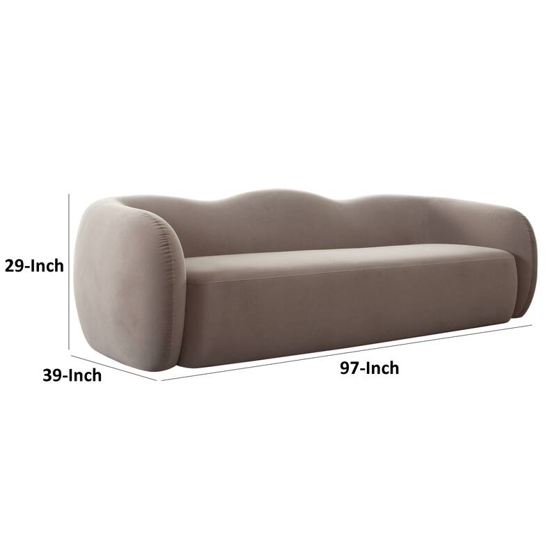 Moe Sofa in Taupe Performance Velvet, Scalloped Backrest, 97 Inch