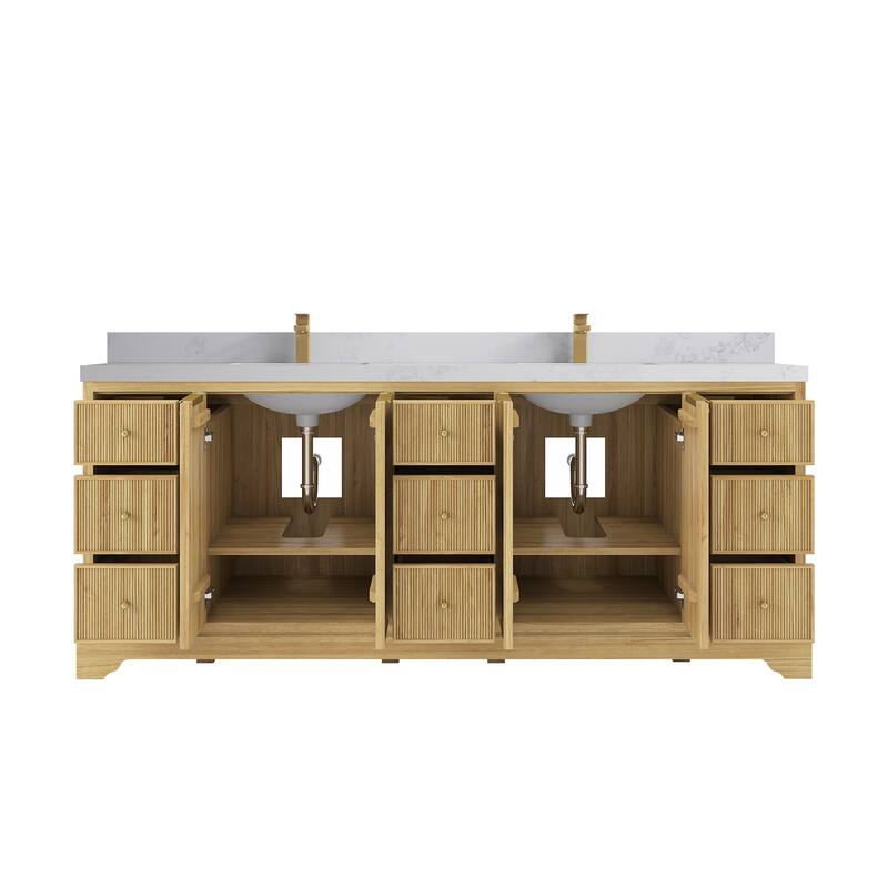 Willow Collections 84 in. W x 22 in. D Austin Solid Teak Wood Double Sink Bathroom Vanity with Countertop