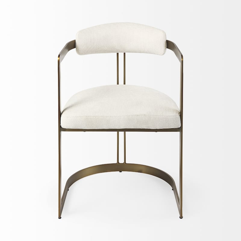 Modern White Upholstered Dining Armchair Chair with Golden Iron Legs and Open Back for Living Room - 30" H x 21" W x 20" D