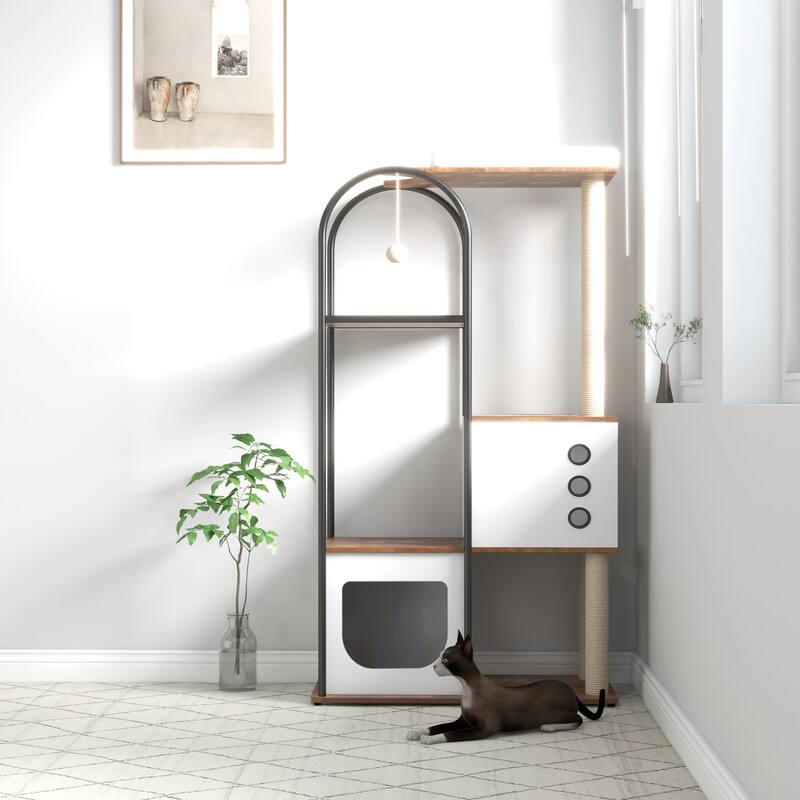 Cat Tree Tower, Cat Tower House with Scratcher Post, Cat Tree Condo with Scratching Pads, Cat Furniture with Resting Bed