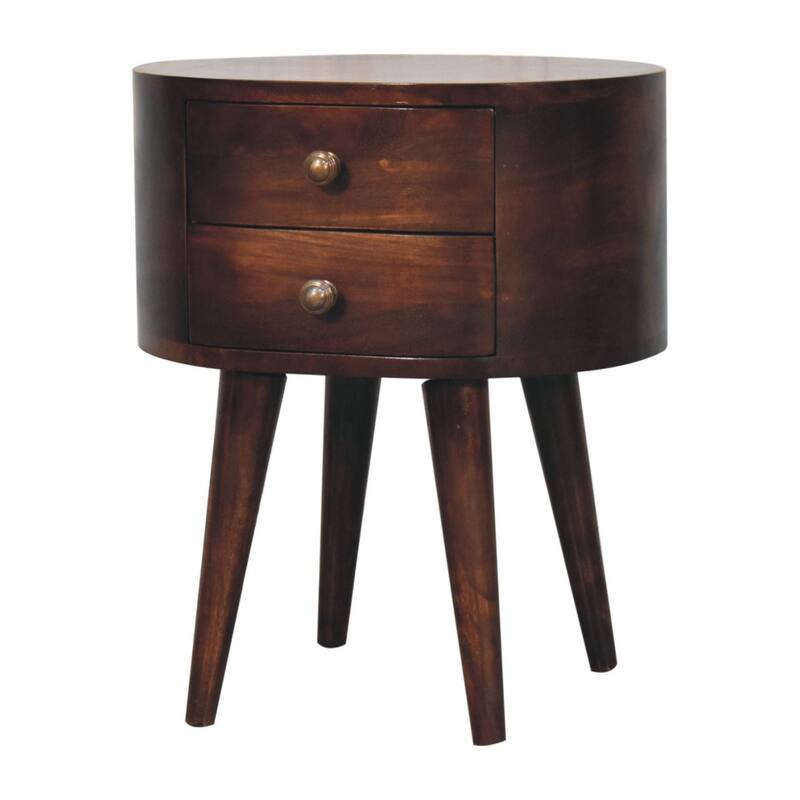 HomeRoots 21" Walnut Solid Wood Oval Two Drawer Nightstand