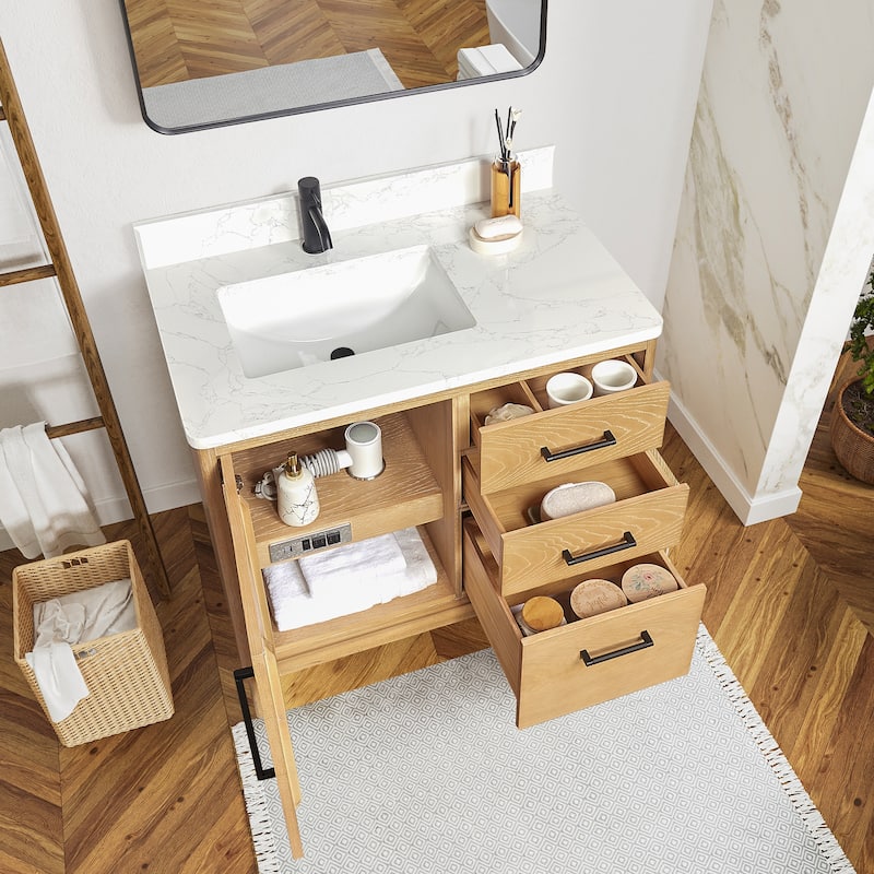 Gara Single Bath Vanity with Composite Stone Top without Mirror