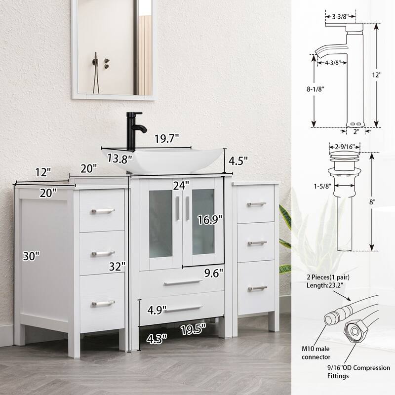 48" Bathroom Vanity Set Vessel Sink Faucet W/ Small Cabinet Combo