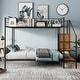 preview thumbnail 2 of 18, Twin Over Full Bunk Bed with Wire Shelving and Lateral Storage Ladder, Metal Bunk Bedframe with Bulit-in Wardrobe and Slats