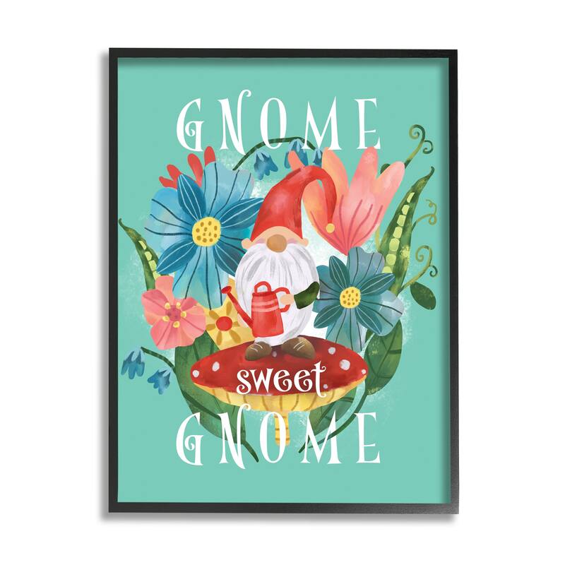 Stupell Gnome Sweet Gnome Phrase Spring Floral Mushroom Garden Framed Wall Art