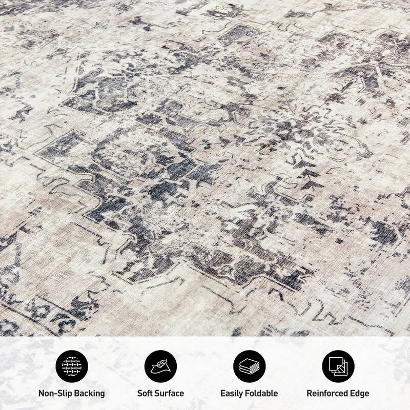 World Rug Gallery Transitional Distressed Medallion Washable Non Slip Area Rug