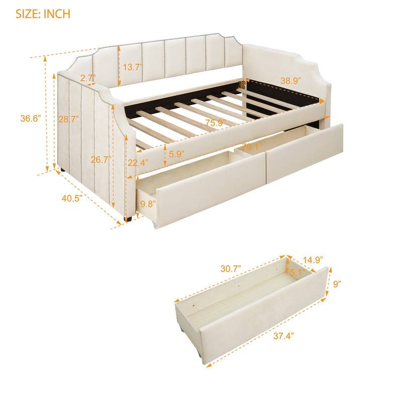Upholstered Twin Daybed with Storage Drawers