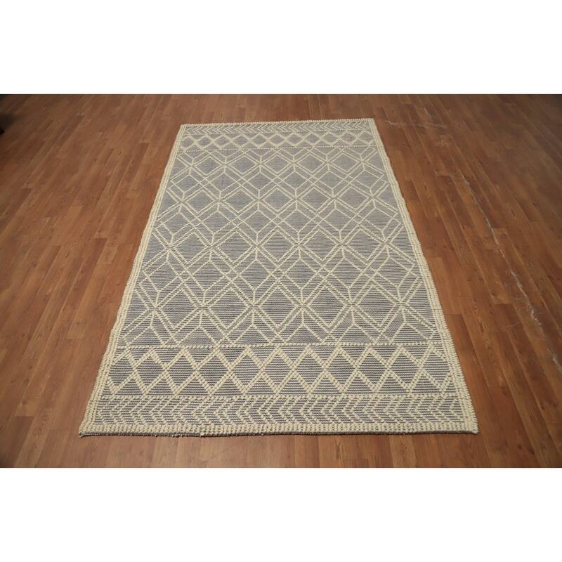 Hand Knotted Oriental 100% Wool Carpet Modern Geometric Greys & Charcoal Modern Gotti Design Area Rug - 7' 6'' X 4' 9''