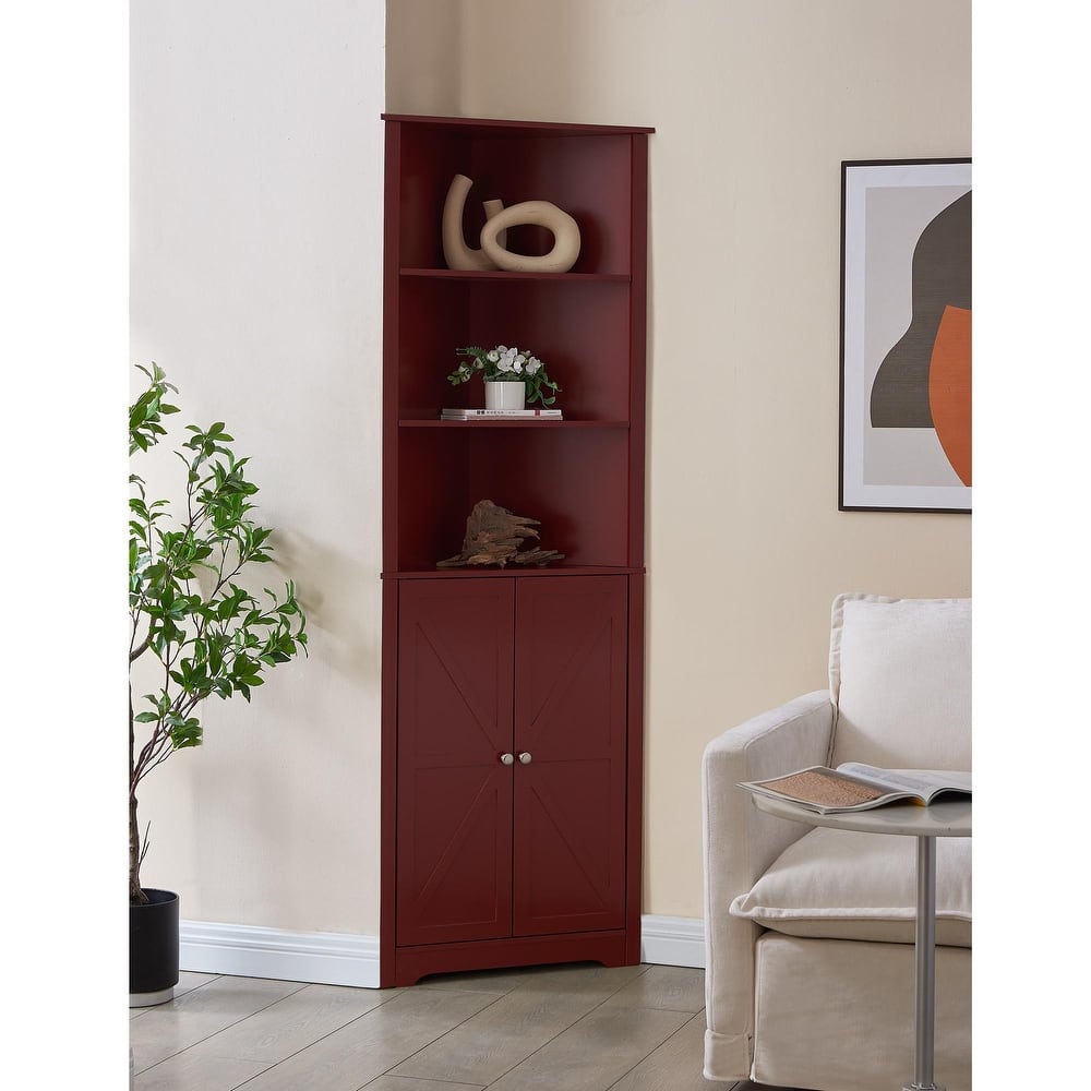Cecilion Modern Wood Corner Storage Cabinet with 5 Shelves