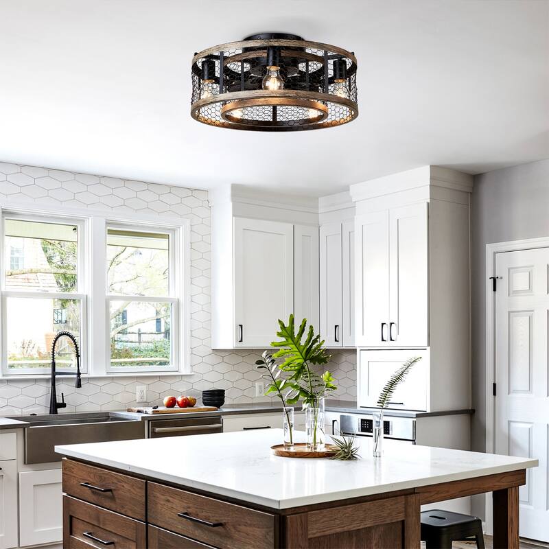 20" Ceiling Fan With Remote Control, Quiet Motor Fan Light, Indoor Iron Chandelier Ceiling Fan - Matte Black