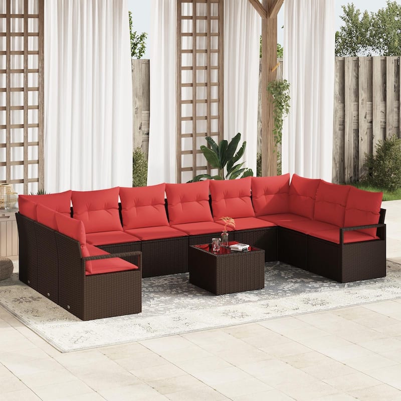 vidaXL 11 Piece Garden Sofa Set with Cushions - 135.4×69.7×27.2 - Brown-with table