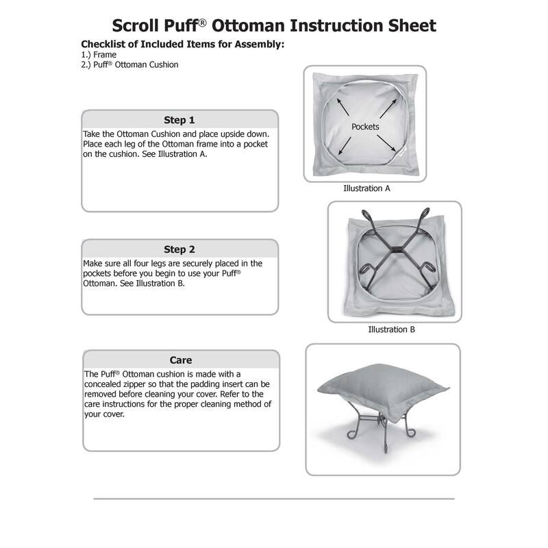 Allan Andrews Scroll Puff Ottoman with Titanium Frame & Cover, Barbet Collection