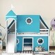 preview thumbnail 2 of 7, Blue Pine Wood Castle-Inspired Bunk Bed, Slide, Ladder, Tent, Tower, Playhouse Design