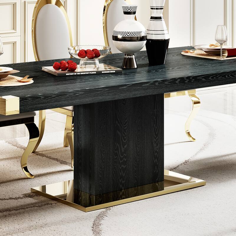 MDF Top Dining Table with Gold Finish Corner, MDF Pillar and Gold Finish Stainless Steel Base