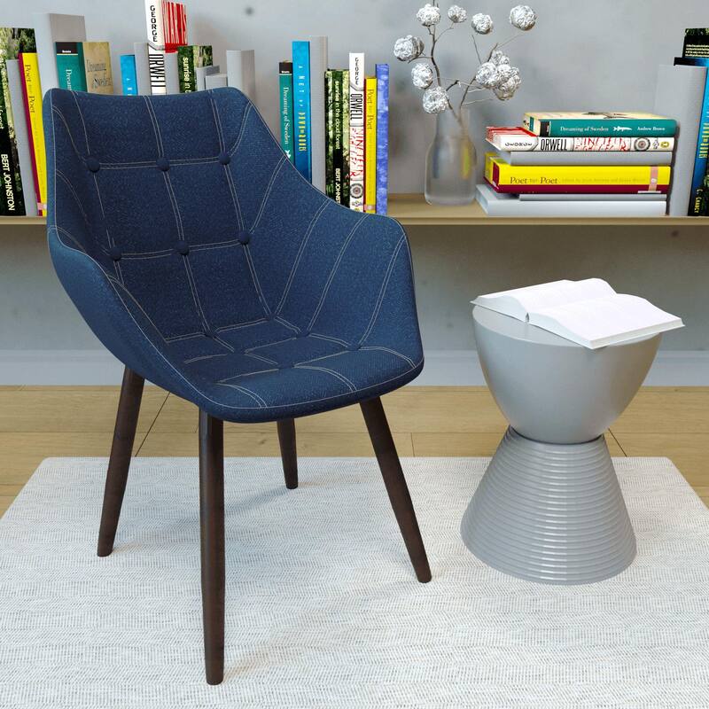 4-Piece Modern Tufted Denim Lounge Armchair with Beech Wood Legs, Upholstered Accent Side Chair for Living Room & Office