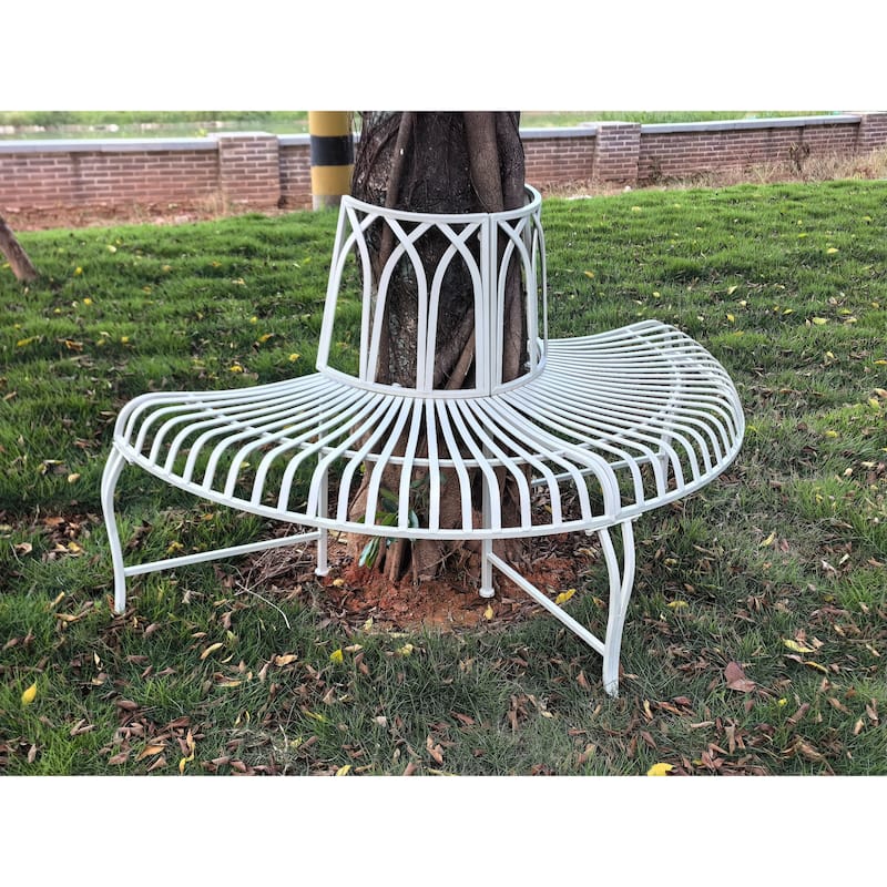 Tree Wrap Outdoor Garden Semi Circle Bench - 52" - White