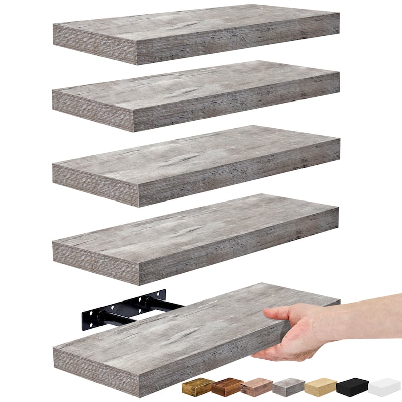Sorbus Floating Shelves, Wall Mounted for Home Decor, 16.25 in. W x 5.5 in. D MDF Wood Decorative Wall Shelf (Set of 5) - Grey