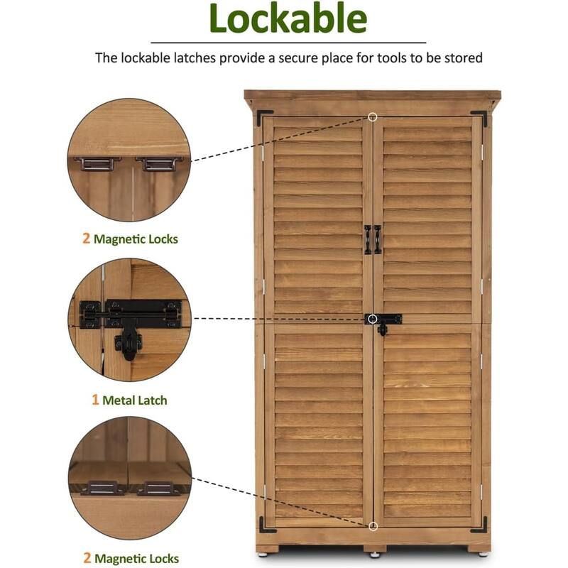 MCombo 63 inch Tall Outdoor Storage Tool Cabinet Shed with Lock for Yard (34.3" L x 18.3" W x 63" H), Wooden 0870