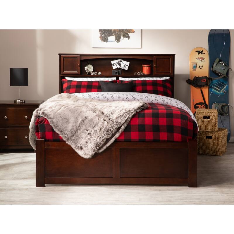 Full Platform Bed with Trundle - Handmade Home Bed, Modern Design, Twin Size, Walnut Finish, 800lb Capacity
