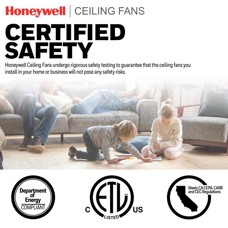 42" Honeywell Conifer Matte Black Outdoor Ceiling Fan with Light, Remote Control - 42 Inches