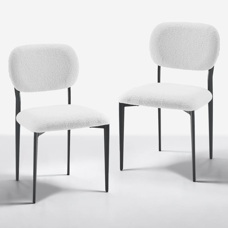 Upholstered Dining Chairs with Metal Legs, Sherpa Fabric Dining Chair Set with Backrest for Dining Room, Living Room Side Chair - White