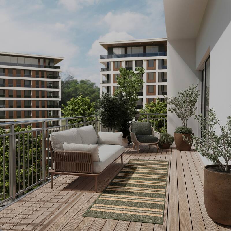 Nourison Horizon Indoor/Outdoor Modern Area Rug - 2' x 6' - Green