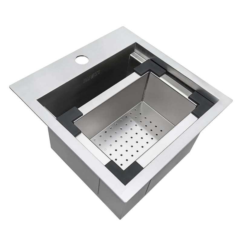 Ruvati 15 x 15 inch Marine Grade T-316 Workstation Topmount RV Boat Outdoor Sink Stainless Steel - - 15" X 15" - 15" X 15"