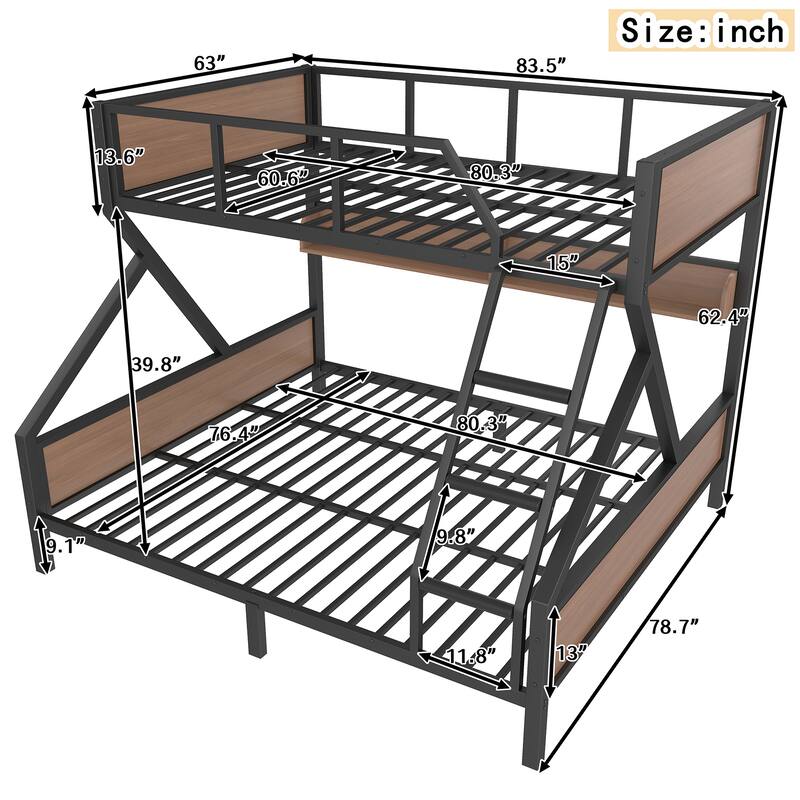 Metal Bunk Bed with Storage Shelves and LED Lights, Space Saving Noise Free Bunk Bed Frame with Guardrails