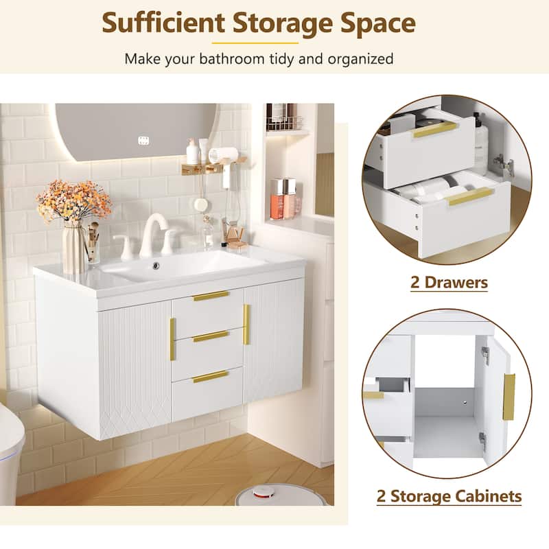 36'' MDF Wall Mounted Bathroom Vanity with Resin Sink and Drawers - 36" x 18"