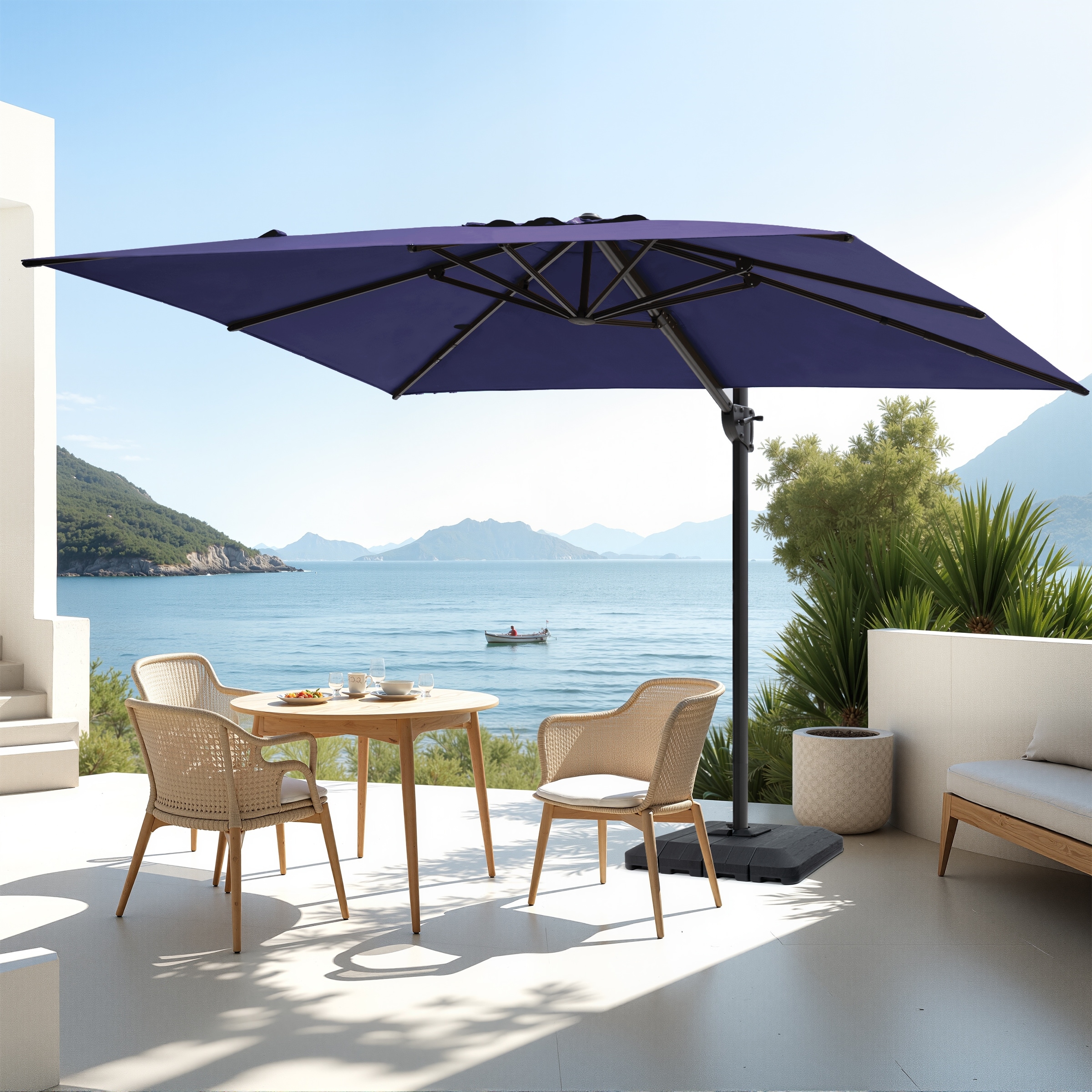 Pellebant Patio Outdoor 9 x 11 FT Cantilever-Offset Umbrella with Premium Base Stand