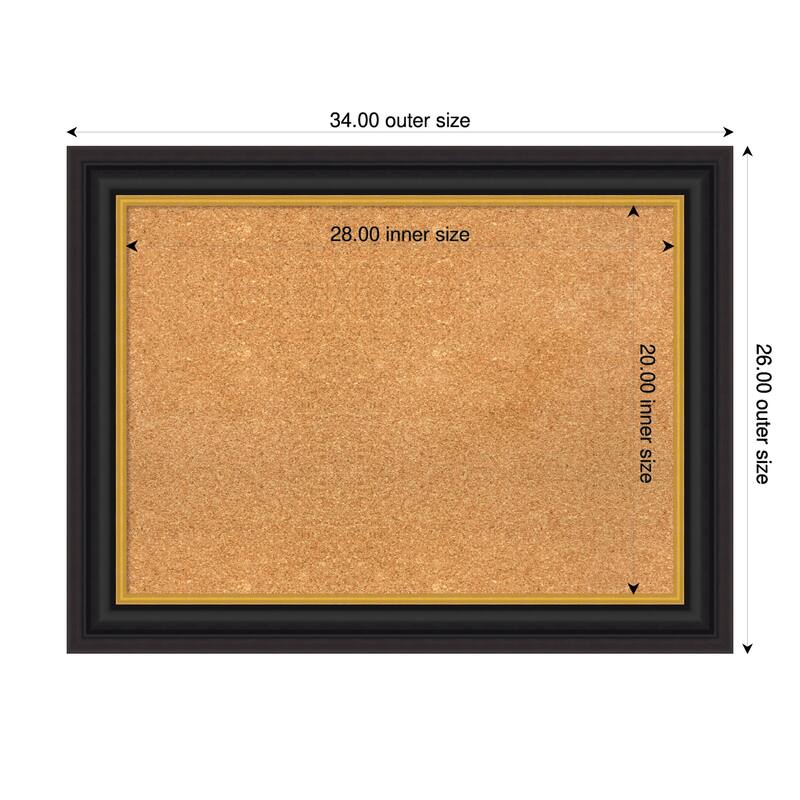 Sierra Black Brown Wood Framed Cork Board - Bulletin Board, Organization Board, Pin Board - Natural - 34 x 26 in