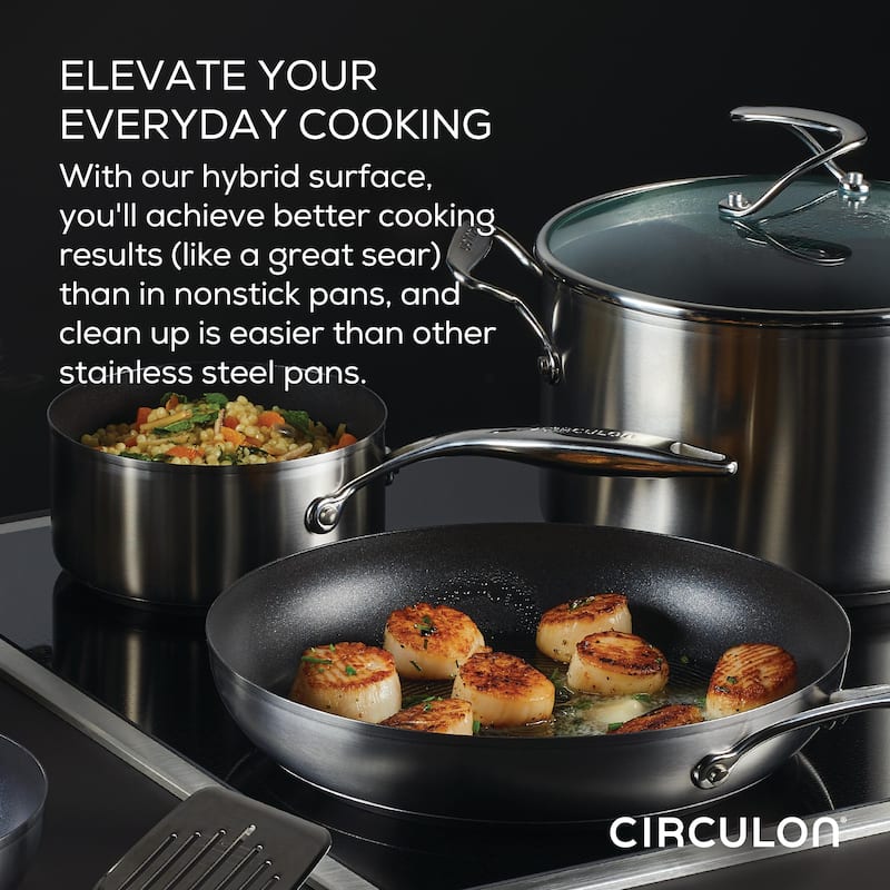 Circulon Stainless Steel Induction Cookware Set with SteelShield Hybrid Stainless and Nonstick Technology, 11-piece, Silver
