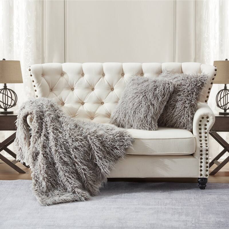 Mongolian FauxFur Throw with Pillow Shell Combo Set