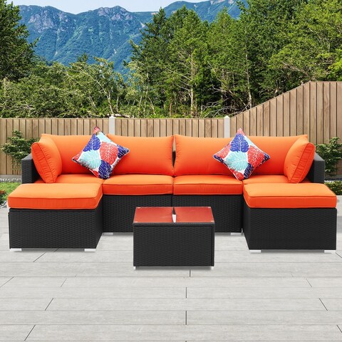 Ainfox 7pcs Outdoor Sectional Set Patio Wicker Sofa Set for Patio, Deck, Courtyard