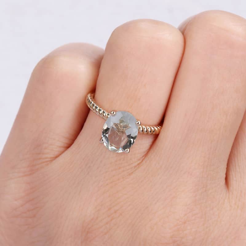 Oval-Cut Green Amethyst Solitaire Twist Ring in 14k Yellow Gold by Miadora