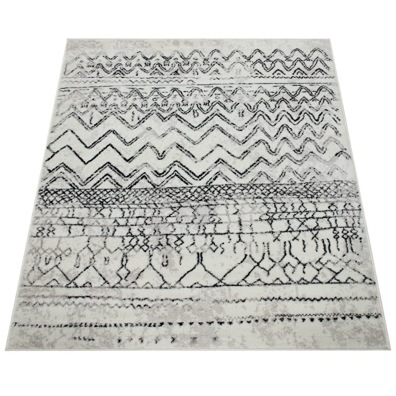 Vintage Rug For Living Room In Black White Cream - Modern Boho Design