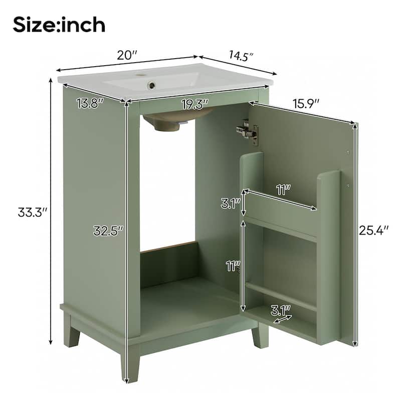 Bathroom Vanity with Sink, Small Bathroom Cabinet with Storage Racks, Single Basin Vanity Set with Soft-Close Door