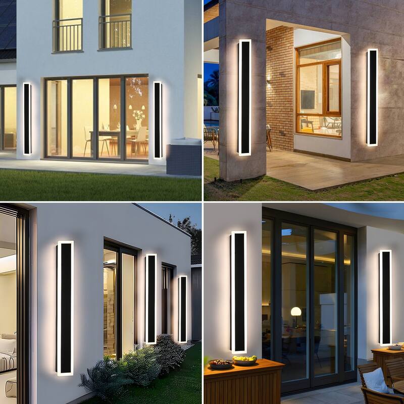 60" Modern Outdoor Wall Light, 2-Pack Dimmable Exterior Linear Sconce