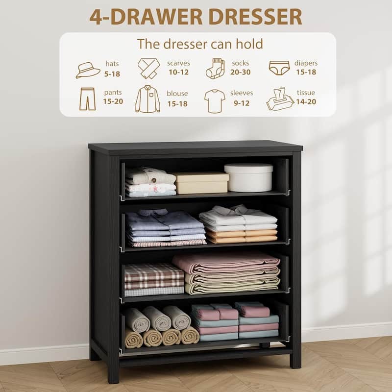 Rattan Dresser Storage Cabinet for Bedroom Living Room, Black