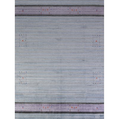 Striped Gabbeh Indian Area Rug Handmade Floral Wool Carpet - 8'4" x 10'2"