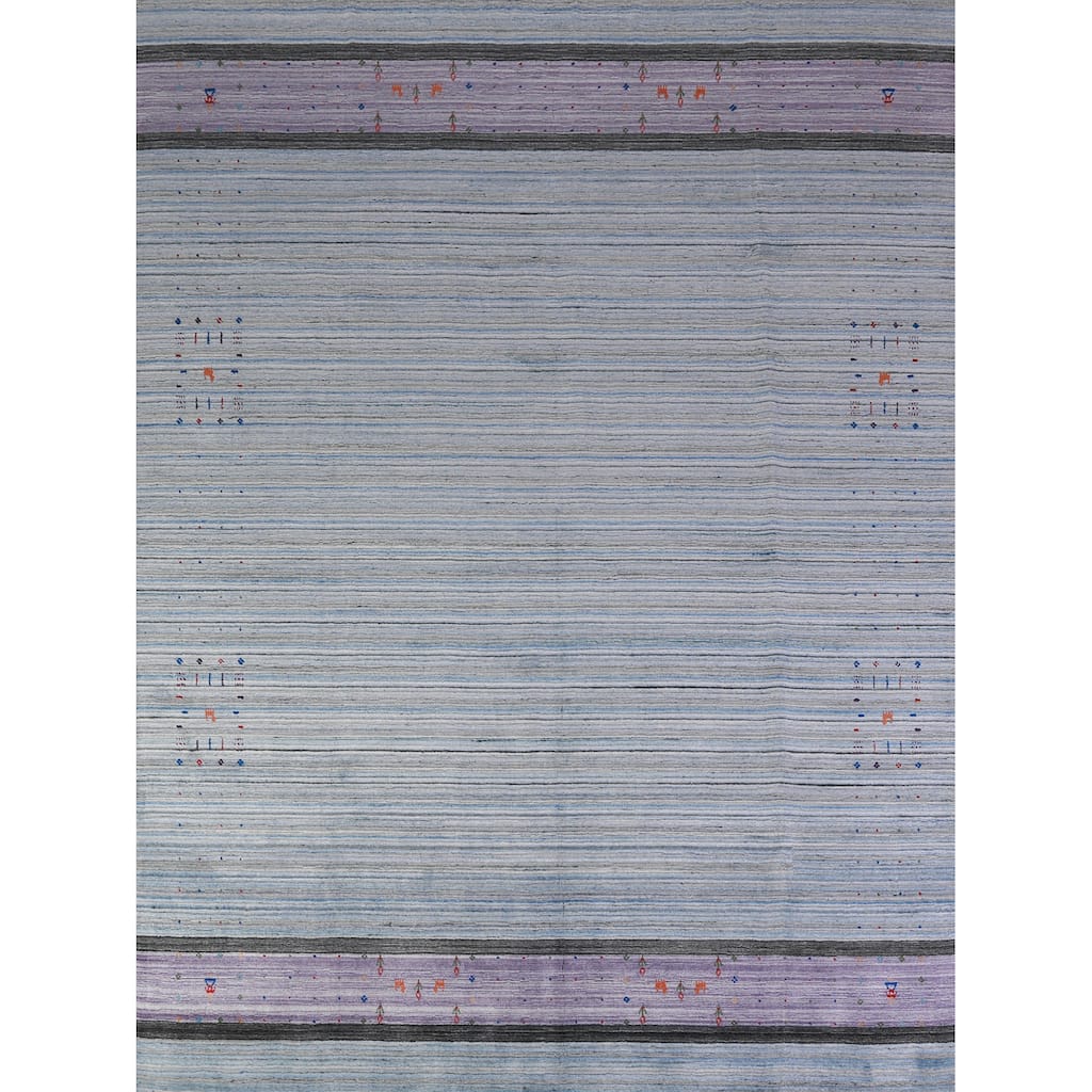 Striped Gabbeh Indian Area Rug Handmade Floral Wool Carpet - 8'4" x 10'2"