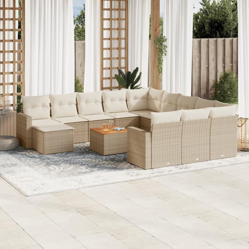 vidaXL Patio Sofa Set with Cushions Outdoor Furniture 13 Piece Poly Rattan - 21.7 x 21.7 x 14.6 - Beige and cream