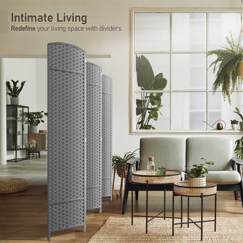 Sorbus 6 Panel Room Divider Tall Privacy Partition Screen Extra Wide Double Hinged Mesh Hand-Woven Folding Wall Divider - 6ft