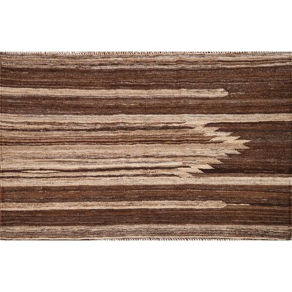 slide 2 of 10, Earth Tone Kilim Modern Rug Flat-weave Oriental Wool Carpet - 2'3" x 4'2"