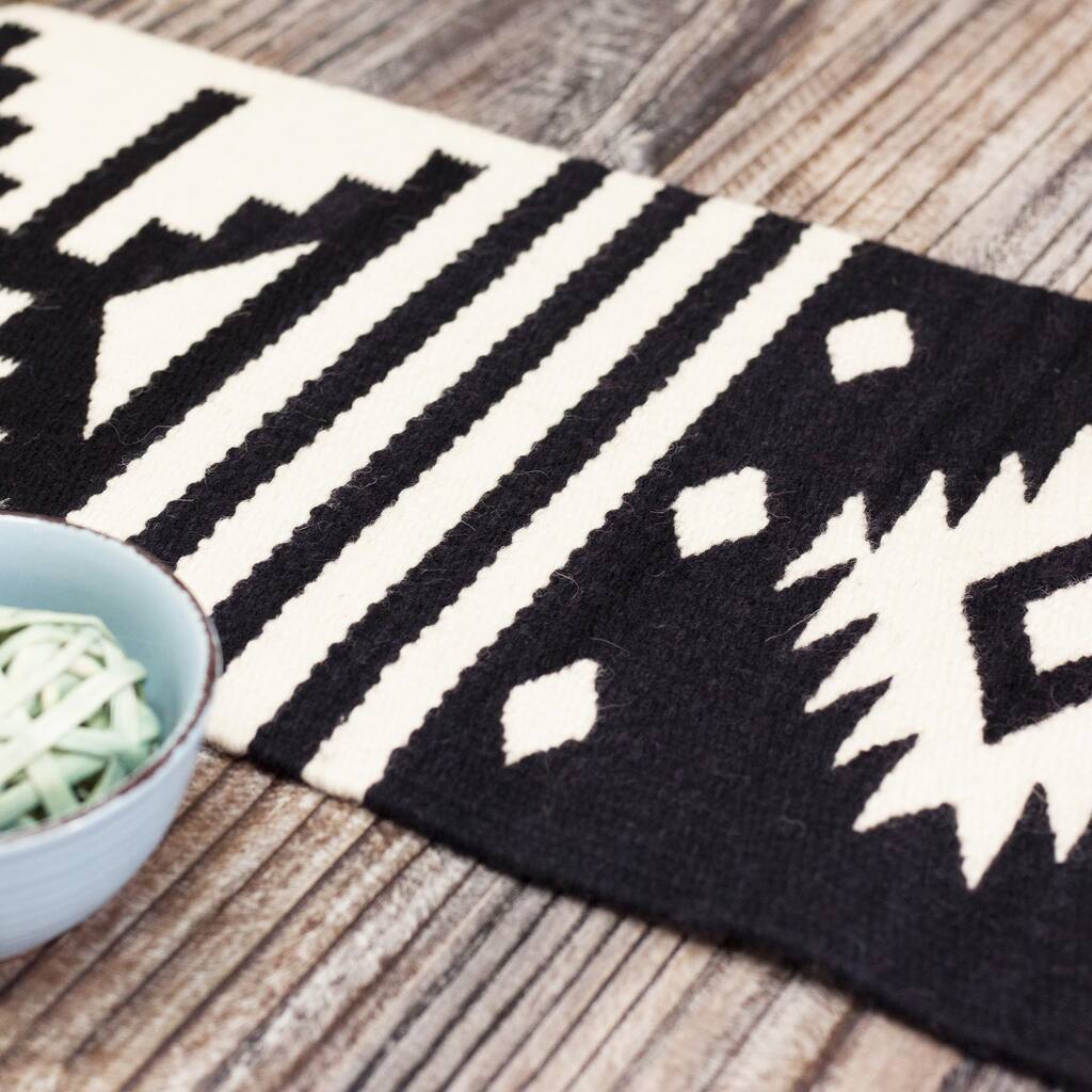 Novica Handmade Geometric Illusion Wool Table Runner