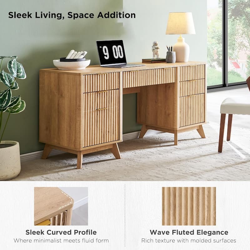 Modern Executive Desk with Charging Station, Home Office Computer Desk