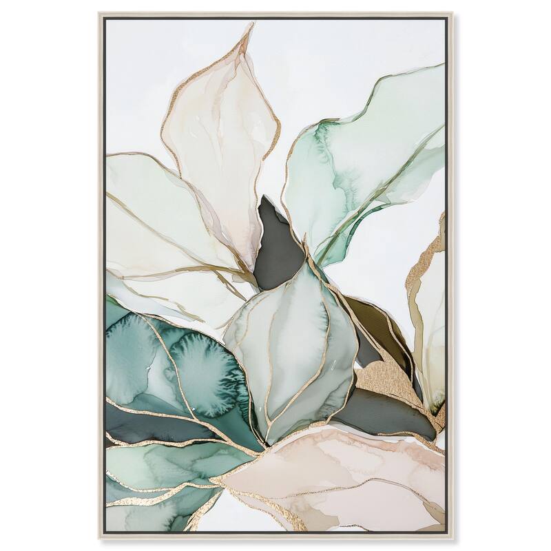 Pastel Leaves with Gold III Canvas by Art Remedy - Silver - 10" x 15"