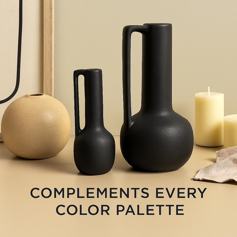 Aria Home Black Ceramic Decorative Water Jug Set of 2 Modern Accent Vase